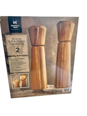 Member's Mark Acacia Salt & Pepper Grinder Set Natural Brown Scandanavian Rustic
